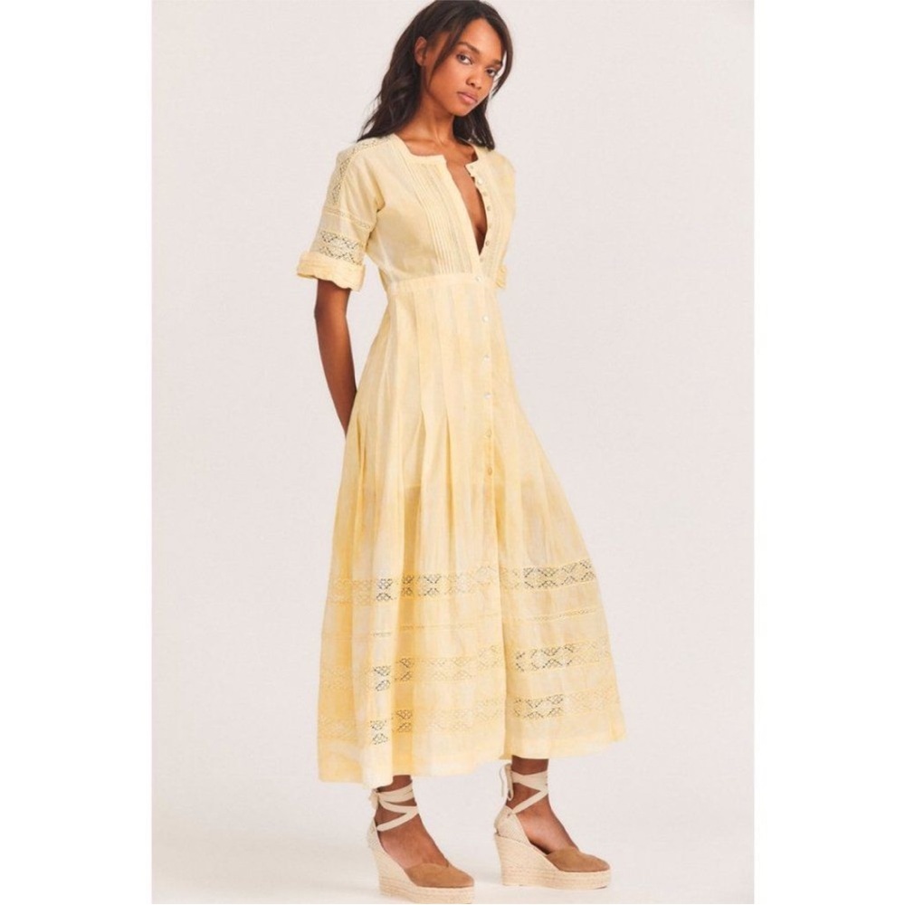 Light Yellow Button-Front Maxi Dress